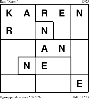 The grouppuzzles.com Easy Karen puzzle for Friday May 1, 2026