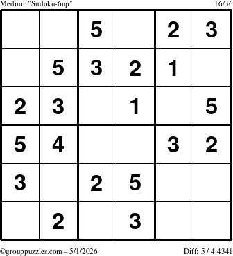 The grouppuzzles.com Medium Sudoku-6up puzzle for Friday May 1, 2026