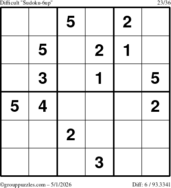 The grouppuzzles.com Difficult Sudoku-6up puzzle for Friday May 1, 2026