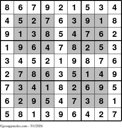 The grouppuzzles.com Answer grid for the HyperSudoku puzzle for Friday May 1, 2026