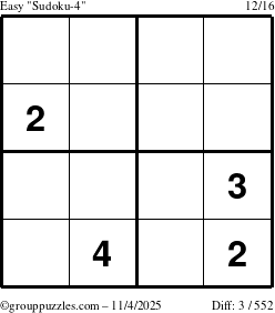 The grouppuzzles.com Easy Sudoku-4 puzzle for Tuesday November 4, 2025