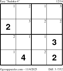 The grouppuzzles.com Easy Sudoku-4 puzzle for Tuesday November 4, 2025 with the first 3 steps marked