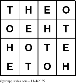 The grouppuzzles.com Answer grid for the Theo puzzle for Tuesday November 4, 2025