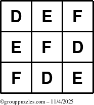 The grouppuzzles.com Answer grid for the TicTac-DEF puzzle for Tuesday November 4, 2025