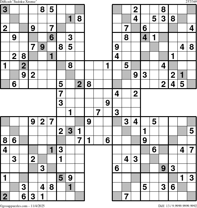 The grouppuzzles.com Difficult Sudoku-Xtreme puzzle for Tuesday November 4, 2025