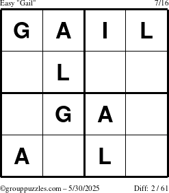 The grouppuzzles.com Easy Gail puzzle for Friday May 30, 2025