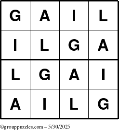 The grouppuzzles.com Answer grid for the Gail puzzle for Friday May 30, 2025