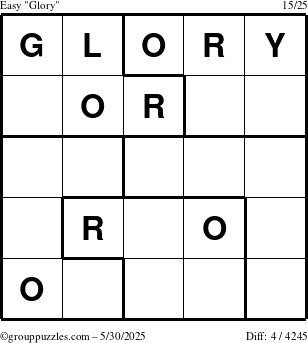 The grouppuzzles.com Easy Glory puzzle for Friday May 30, 2025