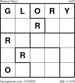 The grouppuzzles.com Medium Glory puzzle for Friday May 30, 2025