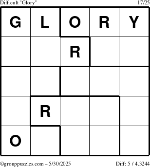 The grouppuzzles.com Difficult Glory puzzle for Friday May 30, 2025