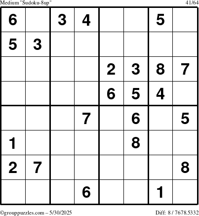 The grouppuzzles.com Medium Sudoku-8up puzzle for Friday May 30, 2025