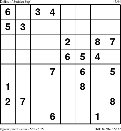 The grouppuzzles.com Difficult Sudoku-8up puzzle for Friday May 30, 2025