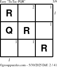 The grouppuzzles.com Easy TicTac-PQR puzzle for Friday May 30, 2025 with all 2 steps marked