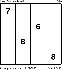 The grouppuzzles.com Easy Sudoku-4-5678 puzzle for Friday November 7, 2025