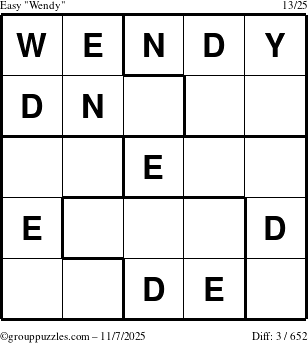 The grouppuzzles.com Easy Wendy puzzle for Friday November 7, 2025