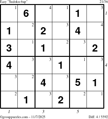 The grouppuzzles.com Easy Sudoku-6up puzzle for Friday November 7, 2025 with all 4 steps marked