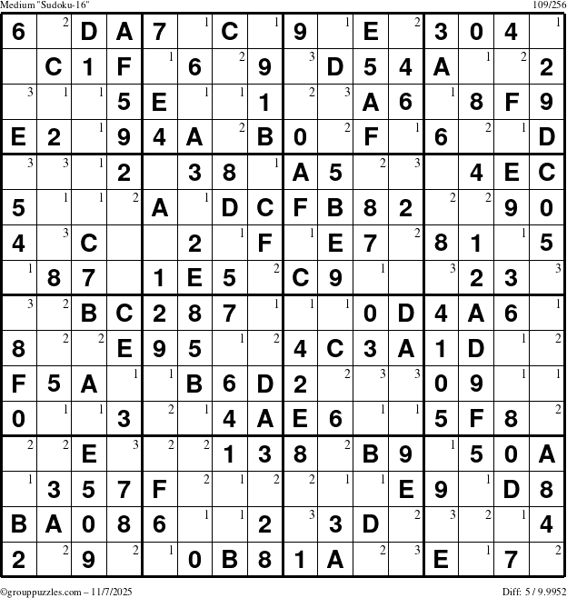 The grouppuzzles.com Medium Sudoku-16 puzzle for Friday November 7, 2025 with the first 3 steps marked
