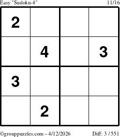 The grouppuzzles.com Easy Sudoku-4 puzzle for Sunday April 12, 2026