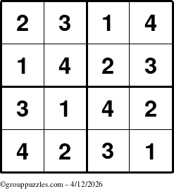 The grouppuzzles.com Answer grid for the Sudoku-4 puzzle for Sunday April 12, 2026
