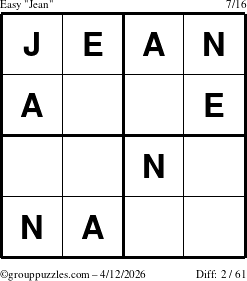 The grouppuzzles.com Easy Jean puzzle for Sunday April 12, 2026