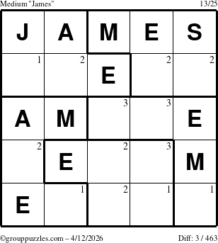 The grouppuzzles.com Medium James puzzle for Sunday April 12, 2026 with the first 3 steps marked