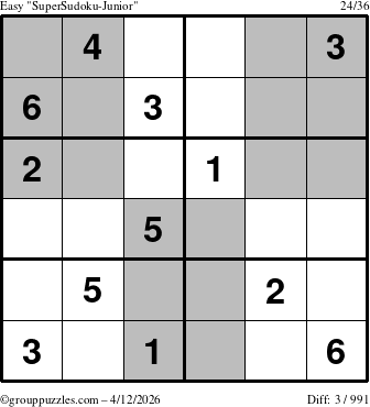 The grouppuzzles.com Easy SuperSudoku-Junior puzzle for Sunday April 12, 2026