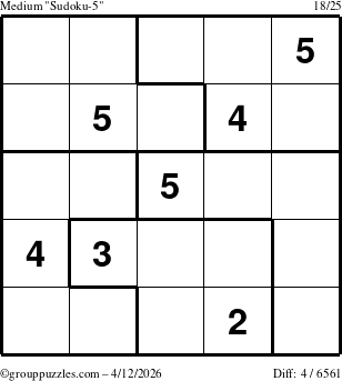 The grouppuzzles.com Medium Sudoku-5 puzzle for Sunday April 12, 2026