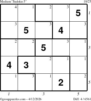 The grouppuzzles.com Medium Sudoku-5 puzzle for Sunday April 12, 2026 with all 4 steps marked