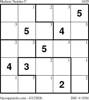 The grouppuzzles.com Medium Sudoku-5 puzzle for Sunday April 12, 2026 with the first 3 steps marked