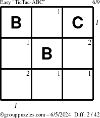 The grouppuzzles.com Easy TicTac-ABC puzzle for Wednesday June 5, 2024 with all 2 steps marked