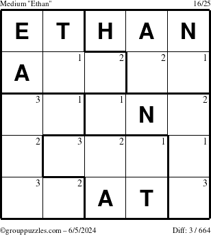 The grouppuzzles.com Medium Ethan puzzle for Wednesday June 5, 2024 with the first 3 steps marked