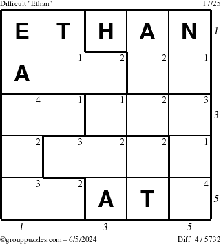 The grouppuzzles.com Difficult Ethan puzzle for Wednesday June 5, 2024 with all 4 steps marked