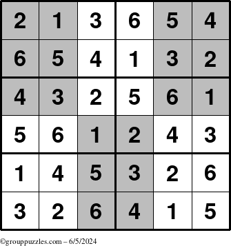 The grouppuzzles.com Answer grid for the SuperSudoku-Junior puzzle for Wednesday June 5, 2024