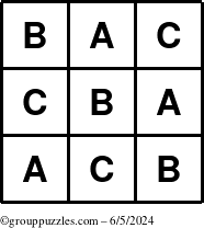 The grouppuzzles.com Answer grid for the TicTac-ABC puzzle for Wednesday June 5, 2024