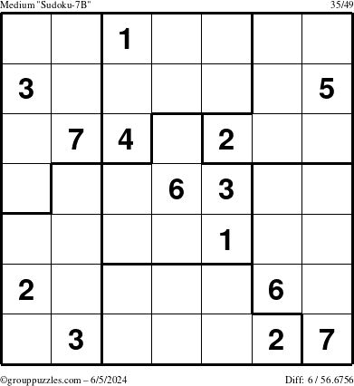 The grouppuzzles.com Medium Sudoku-7B puzzle for Wednesday June 5, 2024