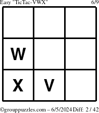 The grouppuzzles.com Easy TicTac-VWX puzzle for Wednesday June 5, 2024