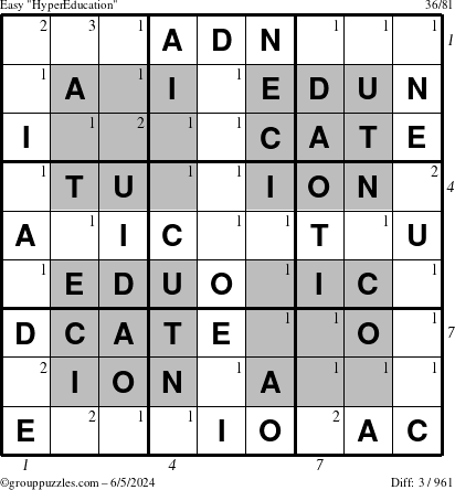 The grouppuzzles.com Easy HyperEducation-i23 puzzle for Wednesday June 5, 2024 with all 3 steps marked