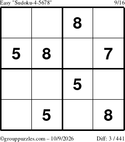 The grouppuzzles.com Easy Sudoku-4-5678 puzzle for Friday October 9, 2026