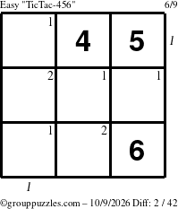 The grouppuzzles.com Easy TicTac-456 puzzle for Friday October 9, 2026 with all 2 steps marked