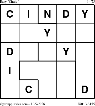 The grouppuzzles.com Easy Cindy puzzle for Friday October 9, 2026
