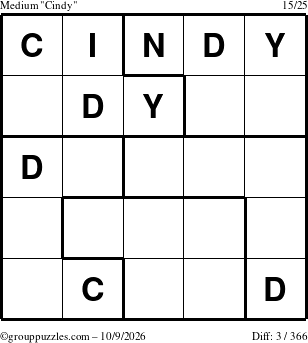 The grouppuzzles.com Medium Cindy puzzle for Friday October 9, 2026