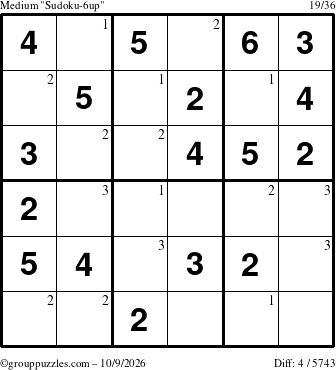The grouppuzzles.com Medium Sudoku-6up puzzle for Friday October 9, 2026 with the first 3 steps marked