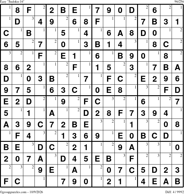 The grouppuzzles.com Easy Sudoku-16 puzzle for Friday October 9, 2026 with the first 3 steps marked