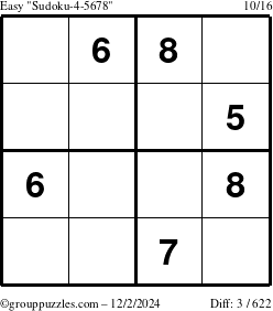 The grouppuzzles.com Easy Sudoku-4-5678 puzzle for Monday December 2, 2024