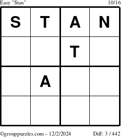 The grouppuzzles.com Easy Stan puzzle for Monday December 2, 2024