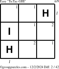 The grouppuzzles.com Easy TicTac-GHI puzzle for Monday December 2, 2024 with all 2 steps marked