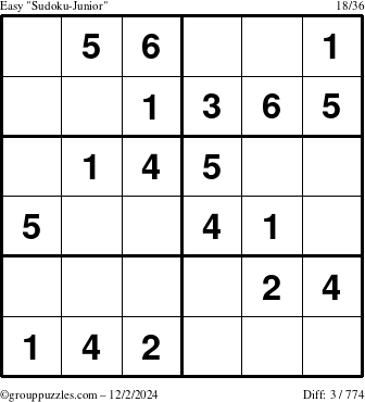 The grouppuzzles.com Easy Sudoku-Junior puzzle for Monday December 2, 2024