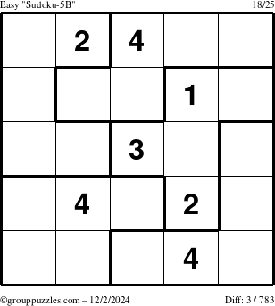 The grouppuzzles.com Easy Sudoku-5B puzzle for Monday December 2, 2024