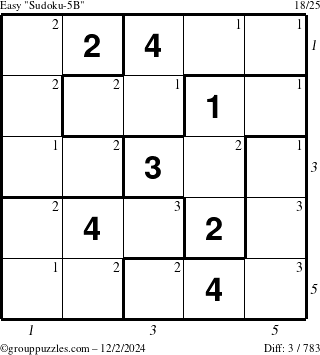 The grouppuzzles.com Easy Sudoku-5B puzzle for Monday December 2, 2024 with all 3 steps marked