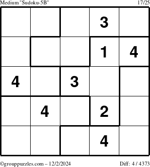 The grouppuzzles.com Medium Sudoku-5B puzzle for Monday December 2, 2024